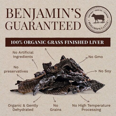 Benjamin's Cattle Single Ingredient - Organic Grass FED & Finished Beef Liver Dog Treats - Hand Made Artisan Dog Treats - Healty Dog Chews - Treats for Dogs Made in USA - Beef Jerky Dog Treat – 5oz in Saudi Arabia