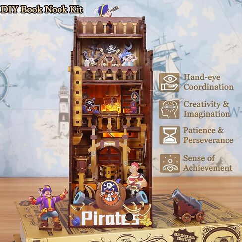 TuKIIE DIY Book Nook Miniature Kit, Booknook Dollhouse Bookshelf Insert with Brightness Adjustable LED Light, Wooden Decorative Bookend Stand Model Kits for Kids Teens Adults(Scholar's Dream) in Saudi Arabia