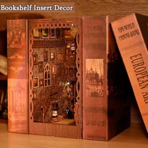 TuKIIE DIY Book Nook Miniature Kit, Booknook Dollhouse Bookshelf Insert with Brightness Adjustable LED Light, Wooden Decorative Bookend Stand Model Kits for Kids Teens Adults(Scholar's Dream) in Saudi Arabia