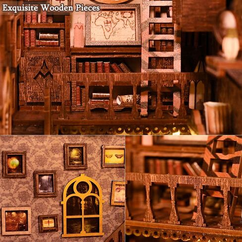 TuKIIE DIY Book Nook Miniature Kit, Booknook Dollhouse Bookshelf Insert with Brightness Adjustable LED Light, Wooden Decorative Bookend Stand Model Kits for Kids Teens Adults(Scholar's Dream) in Saudi Arabia