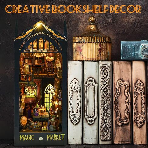 MIESOYA DIY Book Nook Kit, 3D Wooden Puzzle Bookshelf Decor with LED Decor, Bookend Diorama DIY Bookends Model Build Crafts Gifts for Adults in Kuwait