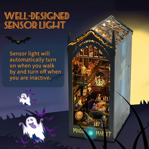 MIESOYA DIY Book Nook Kit, 3D Wooden Puzzle Bookshelf Decor with LED Decor, Bookend Diorama DIY Bookends Model Build Crafts Gifts for Adults in Kuwait