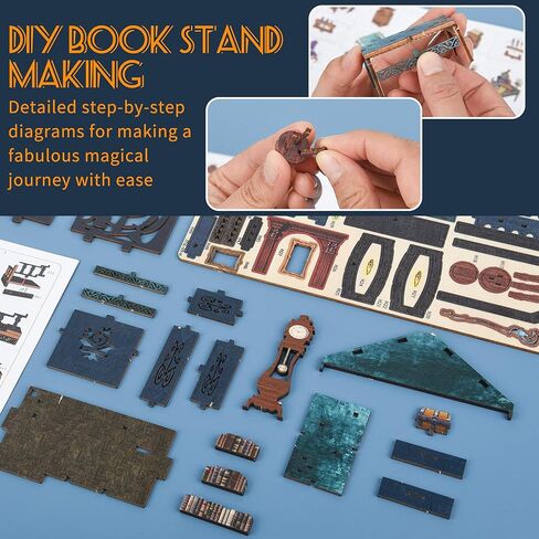MIESOYA DIY Book Nook Kit, 3D Wooden Puzzle Bookshelf Decor with LED Decor, Bookend Diorama DIY Bookends Model Build Crafts Gifts for Adults in Kuwait