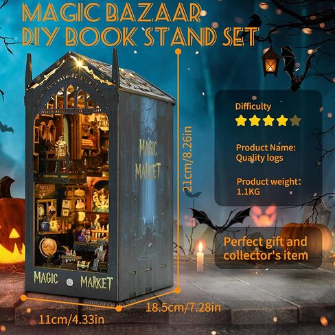 MIESOYA DIY Book Nook Kit, 3D Wooden Puzzle Bookshelf Decor with LED Decor, Bookend Diorama DIY Bookends Model Build Crafts Gifts for Adults in Kuwait