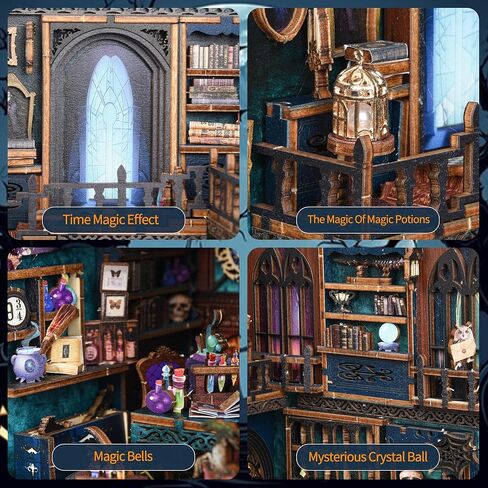 MIESOYA DIY Book Nook Kit, 3D Wooden Puzzle Bookshelf Decor with LED Decor, Bookend Diorama DIY Bookends Model Build Crafts Gifts for Adults in Kuwait