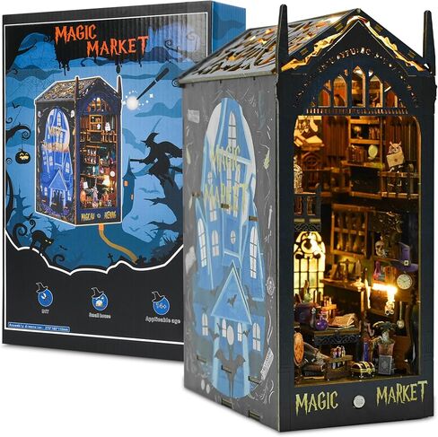 MIESOYA DIY Book Nook Kit, 3D Wooden Puzzle Bookshelf Decor with LED Decor, Bookend Diorama DIY Bookends Model Build Crafts Gifts for Adults in Kuwait