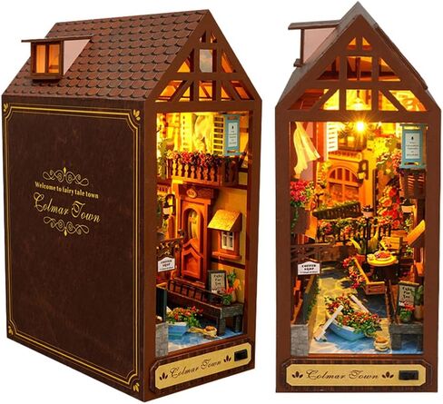 DIY Book Nook Kit 3D خشبية لغز Booknook DIY Miniature House Kit Book Nook Kits للبالغين مكتبة ديكور رف الكتب إدراج ديكور Booknook مع ضوء LED للبالغين الهدايا in Saudi Arabia