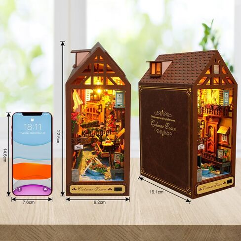 DIY Book Nook Kit 3D خشبية لغز Booknook DIY Miniature House Kit Book Nook Kits للبالغين مكتبة ديكور رف الكتب إدراج ديكور Booknook مع ضوء LED للبالغين الهدايا in Saudi Arabia