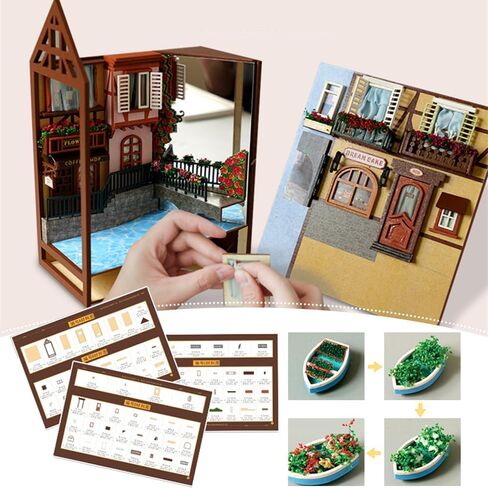 DIY Book Nook Kit 3D خشبية لغز Booknook DIY Miniature House Kit Book Nook Kits للبالغين مكتبة ديكور رف الكتب إدراج ديكور Booknook مع ضوء LED للبالغين الهدايا in Saudi Arabia
