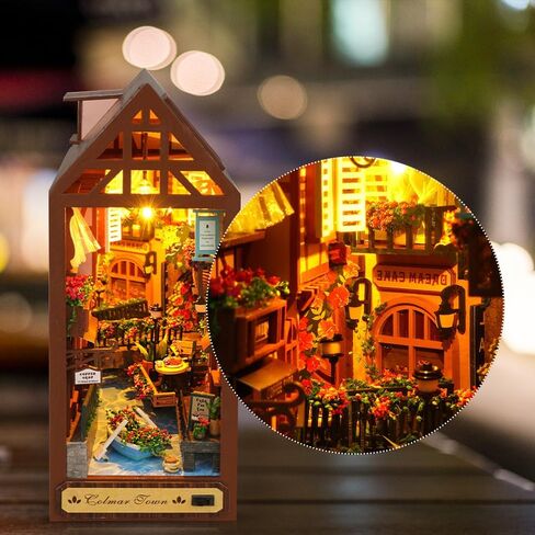 DIY Book Nook Kit 3D خشبية لغز Booknook DIY Miniature House Kit Book Nook Kits للبالغين مكتبة ديكور رف الكتب إدراج ديكور Booknook مع ضوء LED للبالغين الهدايا in Saudi Arabia