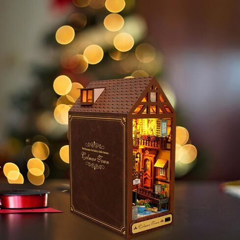 DIY Book Nook Kit 3D خشبية لغز Booknook DIY Miniature House Kit Book Nook Kits للبالغين مكتبة ديكور رف الكتب إدراج ديكور Booknook مع ضوء LED للبالغين الهدايا in Saudi Arabia