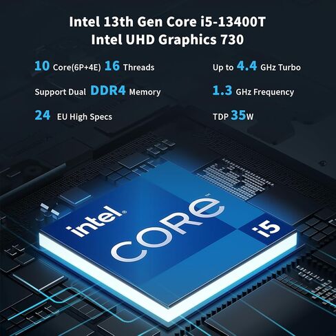 كمبيوتر مكتبي صغير مزود بمعالج Intel Core i5-13400T من الجيل الثالث عشر حتى 4.4 جيجاهرتز، وذاكرة وصول عشوائي DDR4 سعة 32 جيجابايت وذاكرة وصول عشوائي 512 جيجابايت NVME SSD و1 تيرابايت و2.5 بوصة HDD، كمبيوتر صغير صغير الحجم، رباعي 2*HD+DP+VGA 4K، 2X نوع C،  in Kuwait