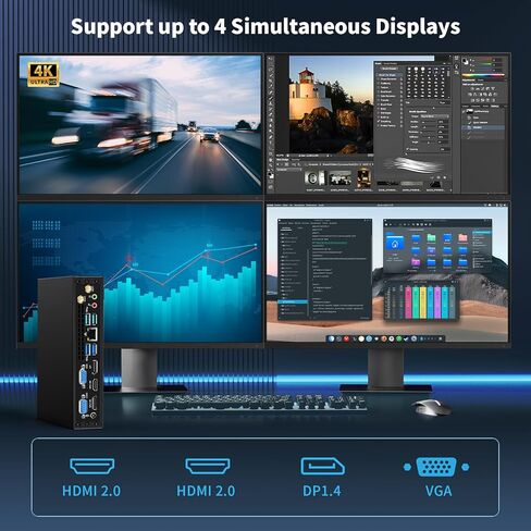 كمبيوتر مكتبي صغير مزود بمعالج Intel Core i5-13400T من الجيل الثالث عشر حتى 4.4 جيجاهرتز، وذاكرة وصول عشوائي DDR4 سعة 32 جيجابايت وذاكرة وصول عشوائي 512 جيجابايت NVME SSD و1 تيرابايت و2.5 بوصة HDD، كمبيوتر صغير صغير الحجم، رباعي 2*HD+DP+VGA 4K، 2X نوع C،  in Kuwait