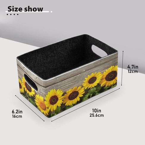 Emelivor Black Sunflowers Storage Basket Bins Set (2pcs) Felt Collapsible Storage Bins with Dual Handles Foldable Storage Baskets Boxes for Kids Toys Pet Toy Books Clothes Closet Cabinet Organise in Kuwait