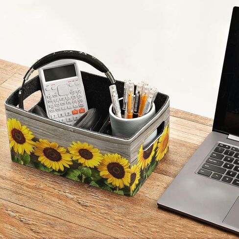 Emelivor Black Sunflowers Storage Basket Bins Set (2pcs) Felt Collapsible Storage Bins with Dual Handles Foldable Storage Baskets Boxes for Kids Toys Pet Toy Books Clothes Closet Cabinet Organise in Kuwait