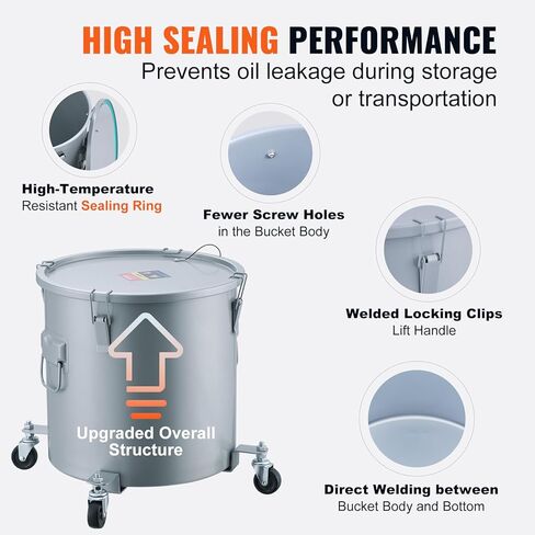 دلو شحوم المقلاة من فيفور، علبة التخلص من الزيت سعة 10 جالون، دلو زيت المقلاة من الفولاذ المقاوم للصدأ، طلاء مقاوم للصدأ، حاوية نقل الزيت مع غطاء، مشابك قفل، حقيبة فلتر لتصفية زيت الطبخ الساخن in Kuwait
