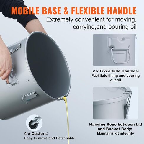 دلو شحوم المقلاة من فيفور، علبة التخلص من الزيت سعة 10 جالون، دلو زيت المقلاة من الفولاذ المقاوم للصدأ، طلاء مقاوم للصدأ، حاوية نقل الزيت مع غطاء، مشابك قفل، حقيبة فلتر لتصفية زيت الطبخ الساخن in Kuwait