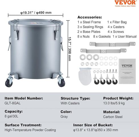 دلو شحوم المقلاة من فيفور، علبة التخلص من الزيت سعة 10 جالون، دلو زيت المقلاة من الفولاذ المقاوم للصدأ، طلاء مقاوم للصدأ، حاوية نقل الزيت مع غطاء، مشابك قفل، حقيبة فلتر لتصفية زيت الطبخ الساخن in Kuwait
