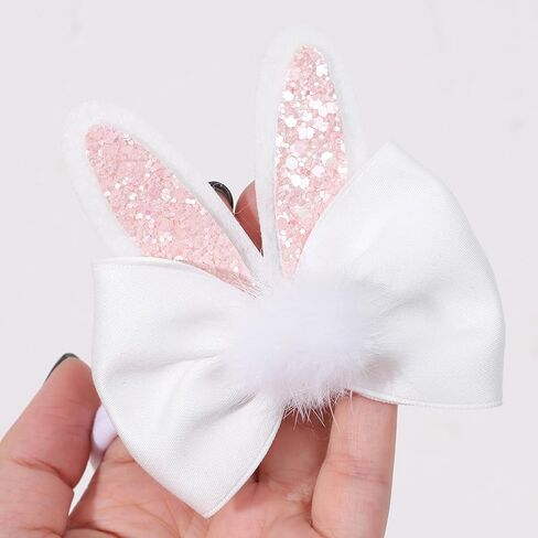 Bunny Ears Bow Headband - Party Decorations, Elastic Headpieces for Baby Shower, Birthday, and Kids Photo Props (White+Pink) in Saudi Arabia