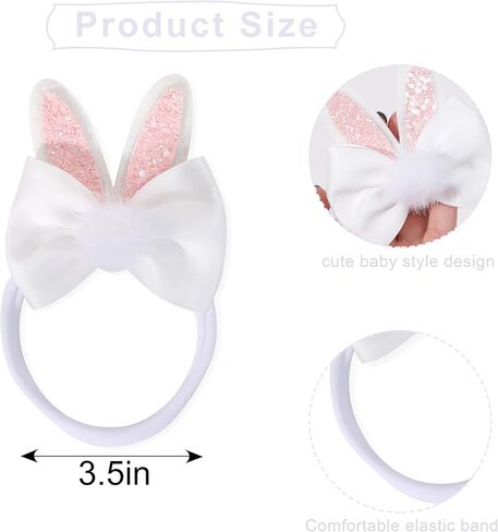 Bunny Ears Bow Headband - Party Decorations, Elastic Headpieces for Baby Shower, Birthday, and Kids Photo Props (White+Pink) in Saudi Arabia