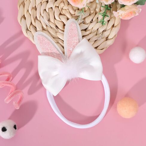 Bunny Ears Bow Headband - Party Decorations, Elastic Headpieces for Baby Shower, Birthday, and Kids Photo Props (White+Pink) in Saudi Arabia