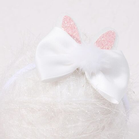 Bunny Ears Bow Headband - Party Decorations, Elastic Headpieces for Baby Shower, Birthday, and Kids Photo Props (White+Pink) in Saudi Arabia