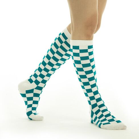 SERICI 4xCheckered Knee High Socks for Women or boys | Fun Novelty Argyle Cotton Long Tube Socks | size 5-11 in Saudi Arabia