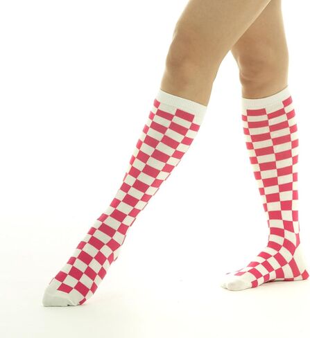 SERICI 4xCheckered Knee High Socks for Women or boys | Fun Novelty Argyle Cotton Long Tube Socks | size 5-11 in Saudi Arabia