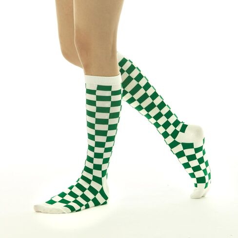 SERICI 4xCheckered Knee High Socks for Women or boys | Fun Novelty Argyle Cotton Long Tube Socks | size 5-11 in Saudi Arabia
