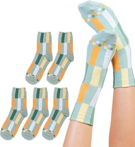 Premium Women's Fashion Socks - 5 Pairs Set Crew Socks Solid Colorful Printed Size 6-11 Soft Long Basic Socks in Saudi Arabia