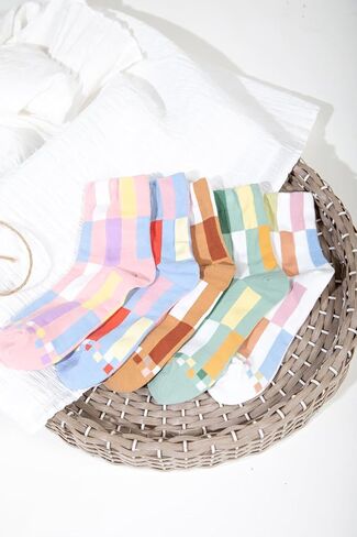 Premium Women's Fashion Socks - 5 Pairs Set Crew Socks Solid Colorful Printed Size 6-11 Soft Long Basic Socks in Saudi Arabia