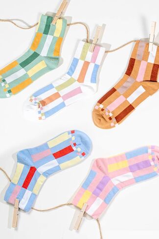Premium Women's Fashion Socks - 5 Pairs Set Crew Socks Solid Colorful Printed Size 6-11 Soft Long Basic Socks in Saudi Arabia