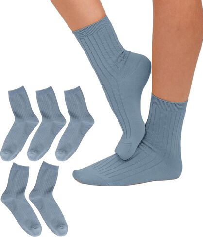 Premium Women's Fashion Socks - 5 Pairs Set Crew Socks Solid Colorful Printed Size 6-11 Soft Long Basic Socks in Saudi Arabia