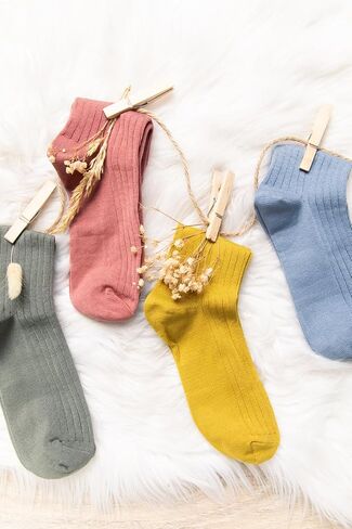 Premium Women's Fashion Socks - 5 Pairs Set Crew Socks Solid Colorful Printed Size 6-11 Soft Long Basic Socks in Saudi Arabia