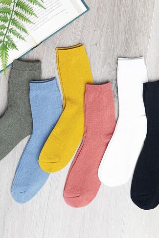 Premium Women's Fashion Socks - 5 Pairs Set Crew Socks Solid Colorful Printed Size 6-11 Soft Long Basic Socks in Saudi Arabia