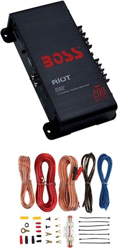 BOSS Audio Systems R1002 Riot 200 Watt 2-Channel Class A/B 2 Ohm Stable Full Range Car Audio Amplifier and AKS8 Amplifier Installation Wiring Kit in Saudi Arabia