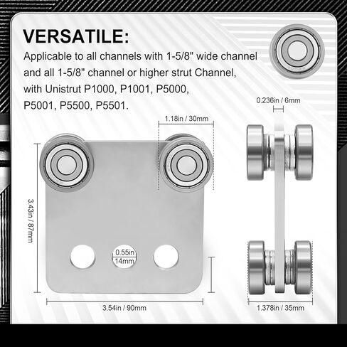 4 Wheel Trolley Assembly, Stable Welded Roller Trolley for 1-5/8" Wide and All 1-5/8" or Taller Strut Channel (Pack of 2) in Saudi Arabia
