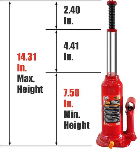 BIG RED T90213 Torin Hydraulic Welded Bottle Jack with Blow Mold Carrying Storage Case, 2 Ton (4,000 lb) Capacity, Red in Saudi Arabia