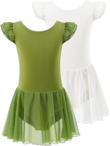 Cosy Pyro Girls Ballet Leotards with Skirt Toddler Dance Dress Ruffle Sleeve Tutu Ballerina Outfit 2-pack in Saudi Arabia