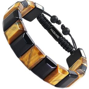 HASKARE Healing Crystal Beads Bracelets for Men Genuine Tiger Eye Obsidian Howlite Energy Crystal Bracelet, Protection Gemstone Jewelry for Anxiety Stress Relief, Handmade Drawstring Gift for Him in Saudi Arabia