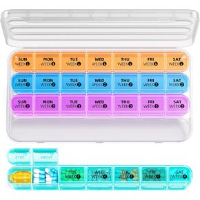 Daviky Monthly Pill Organizer 28 Day, 4 Week Pill Box with Removable Weekly Trays, Large BPA-Free Pill Organizer for Vitamins, Supplements and Medication, Travel Pill Case with Storage Box, White in Kuwait