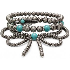 ASIJUNTYECHO Navajo Pearl Bracelet, 3Pcs Vintage Boho Bow Denim Western Bracelet Stack, Cowgirl Jewelry for Women, Boho Accessories with Western Turquoise Style in Saudi Arabia