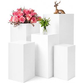 BreezeHug 5 Pcs Square Pedestal Stands for Party, Metal White Display Stands Pillars for Wedding Bridal Ceremony Baby Shower Birthday Party Decorations in Saudi Arabia