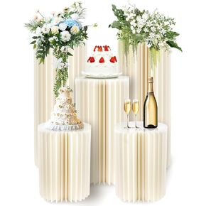 5 Pcs Foldable White Cylinder Stands for Party, 31.5", 23.6", 15.7" Height Portable Cake Pedestal Stand with Clear Acrylic Plate, Cake Cylinder Stand for Wedding Banquet Decor in Saudi Arabia