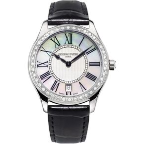 Frederique Constant Ladies Swiss Quartz Classics Diamond Silver-Tone Stainless Steel Watch with Black Leather Strap, Style: FC-220MPW3BD26 in Saudi Arabia