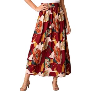 Women's Flowy Floral Chiffon Skirt High Waist Flared Maxi Long Skirts Casual for Summer Beach in Saudi Arabia