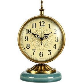 Vintage Gold Desk Clock with Teal Ceramic Base 6.5Round Table Clock, Silent Non-Ticking, Antique Battery Operated Clock for Bedroom, Living Room, Office Decor in Saudi Arabia