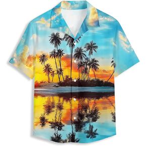 Neon Skull Shark Men's Hawaiian Shirt Short Sleeve Floral Button Down Shirts Tropical Holiday Beach Shirts in Saudi Arabia