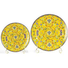 Decorative Plates Set for Display, Blue and White Ceramic Plate Decor with Stand, Handmade Vintage Porcelain Ornament for Table, Living Room, Kitchen, Perfect Chinese Style Dish Gift (8in+10in) in Saudi Arabia
