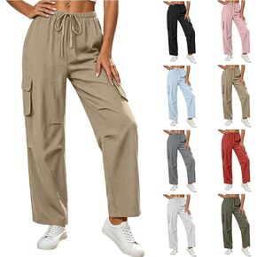 Sweatpants Women Drawstring Elastic Waisted Straight Leg Baggy Lightweight Outdoor Workout Gym Casual Trousers with Pockets in Kuwait